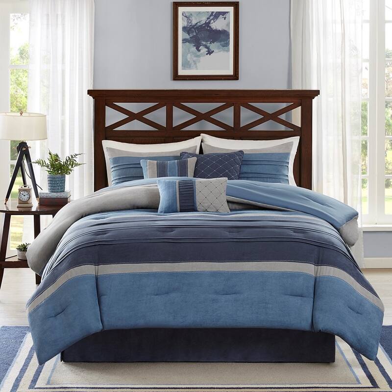 GDF Studio - Collins 7-Piece Microsuede Comforter Set with Decorative Pillows