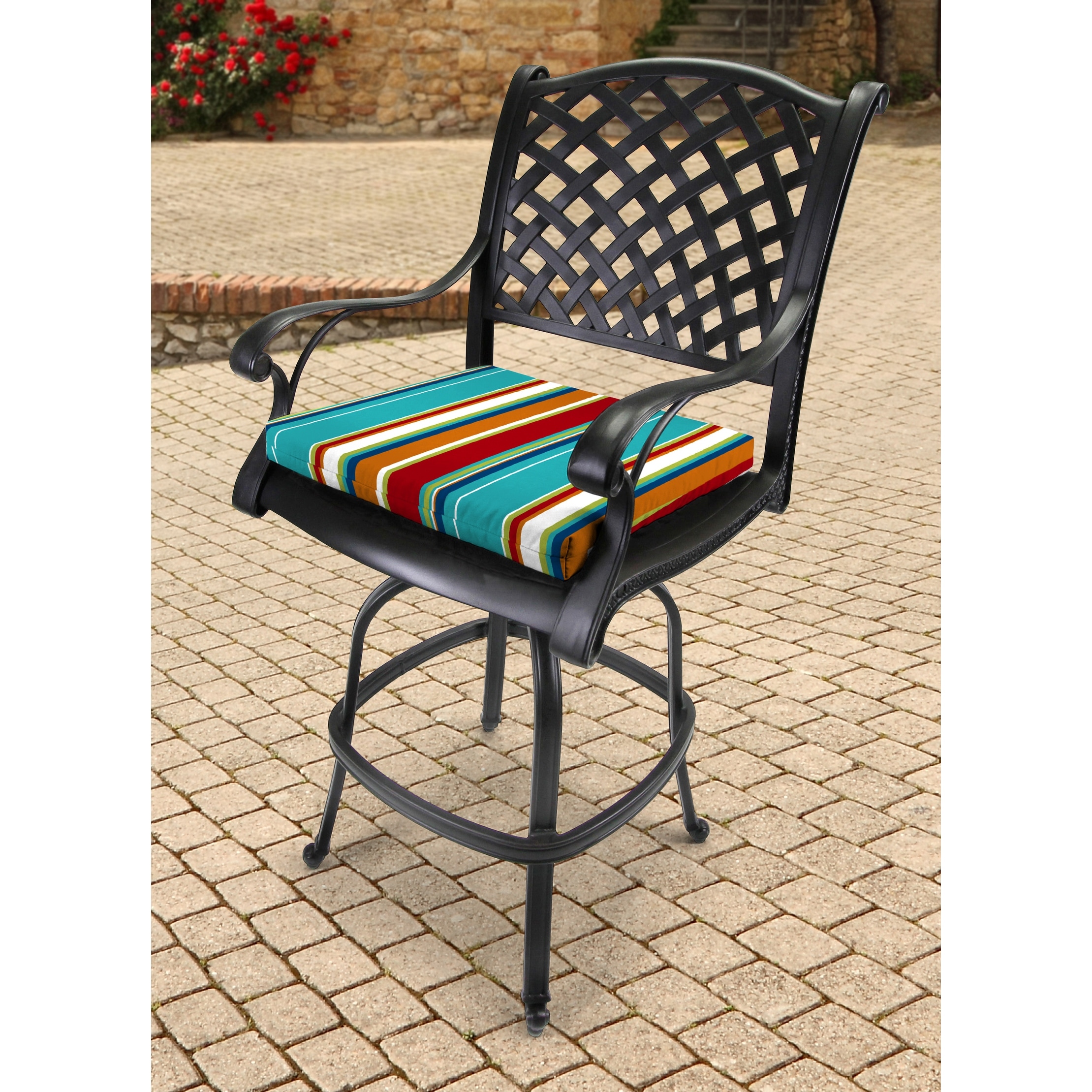 19 x 17 Multicolor Floral Outdoor Seat Cushion with Ties (Set of 2) -  17'' L x 19'' W x 2'' H - Bed Bath & Beyond - 35438911