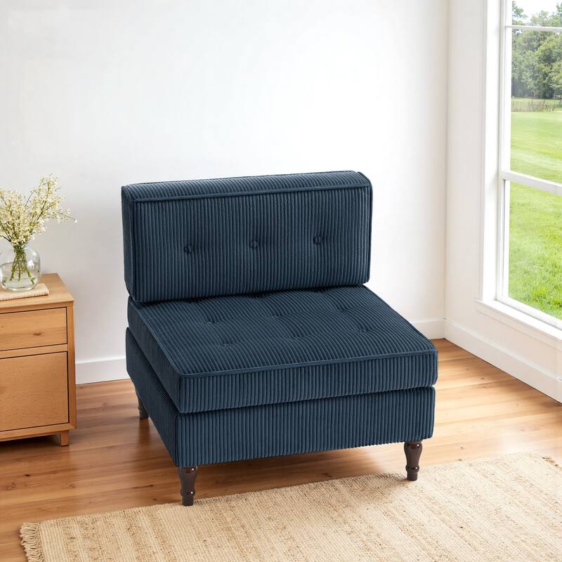 32.57" W Upholstered Corduroy Armless Accent Chair - Navy