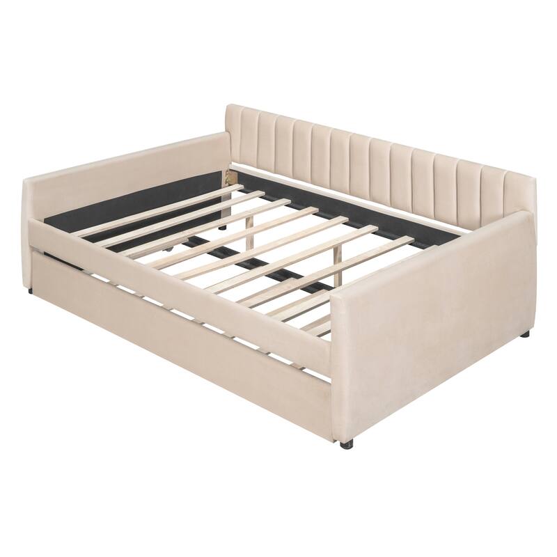 Velvet Daybed with Trundle & Wood Slats