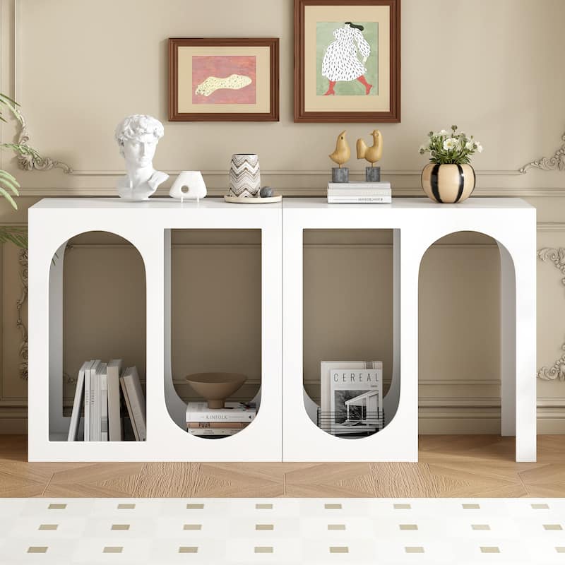 Modular Entryway Console Table Accent Table with Rectangular Exterior and Curved Interior Design for Living Room