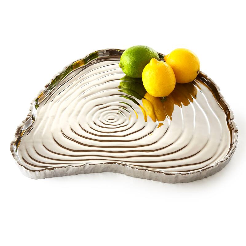 Botanic Collection Titanium Porcelain Tree Bark Tray 13 x 12" Silver