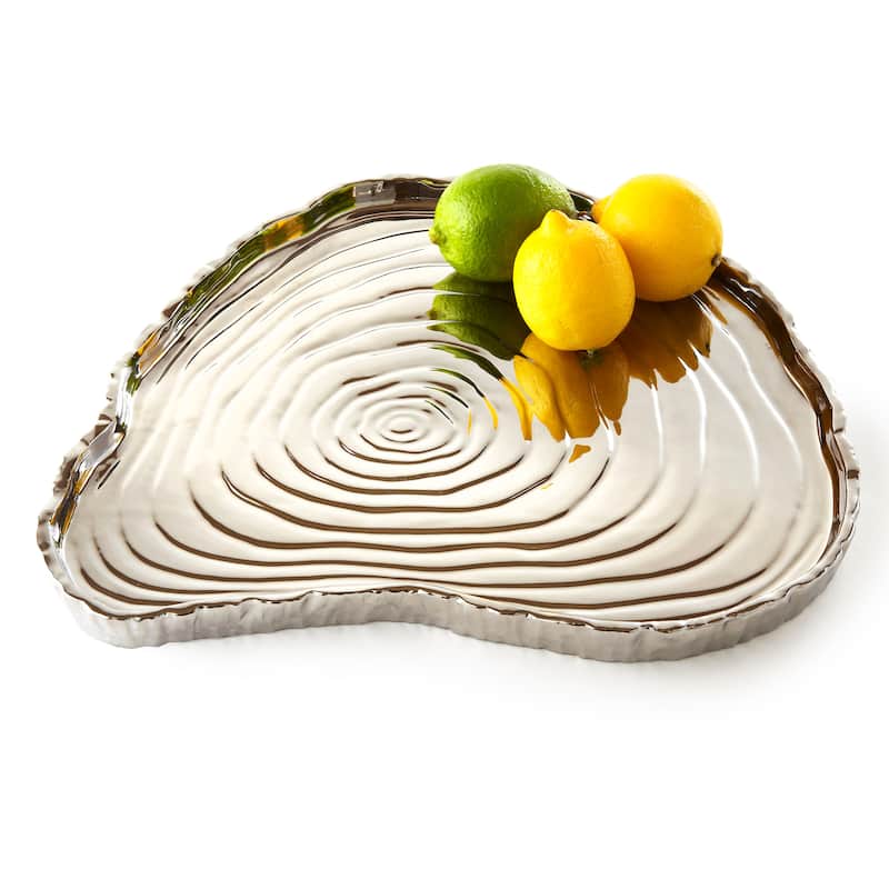 Botanic Collection Titanium Porcelain Tree Bark Tray 16 x 10" Silver