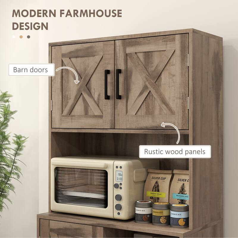 Modern Farmhouse Kitchen Cabinet with Barn Doors Drawers Adjustable Shelves Anti Tipping Durable Particleboard