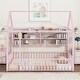 preview thumbnail 38 of 70, Metal House Bed with Metal Grid and Storage Shelves, Twin/Full Size Floor Montessori Bed with Roof Frame and Fence Guardrails