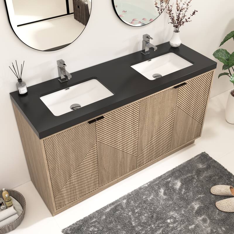 Milano 60" Freestanding Bathroom Vanity with Double Black Acrylic Sink