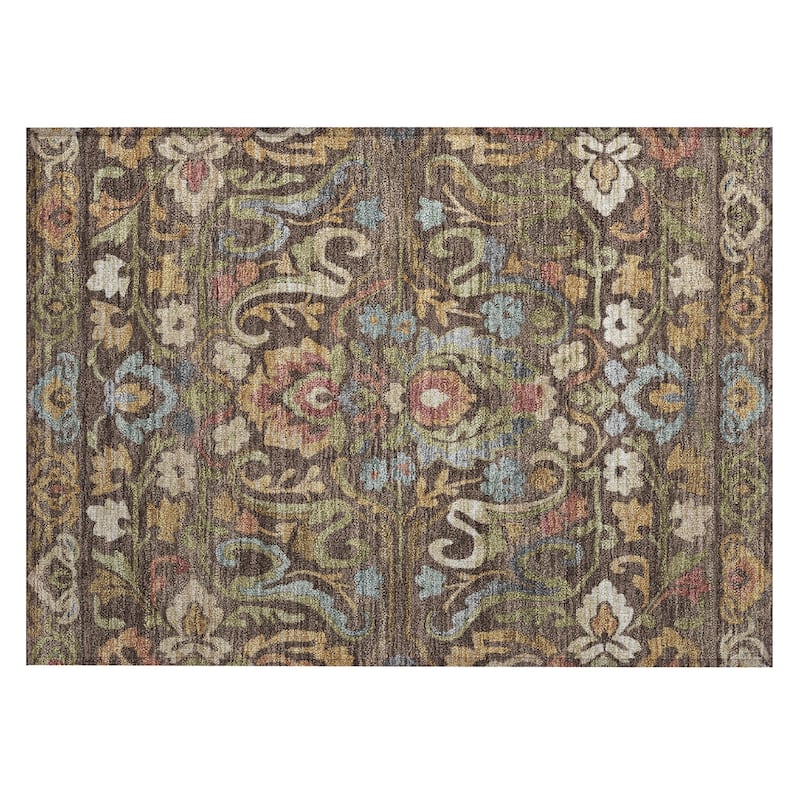 Machine Washable Indoor/Outdoor Floral Watercolor Chantille Rug