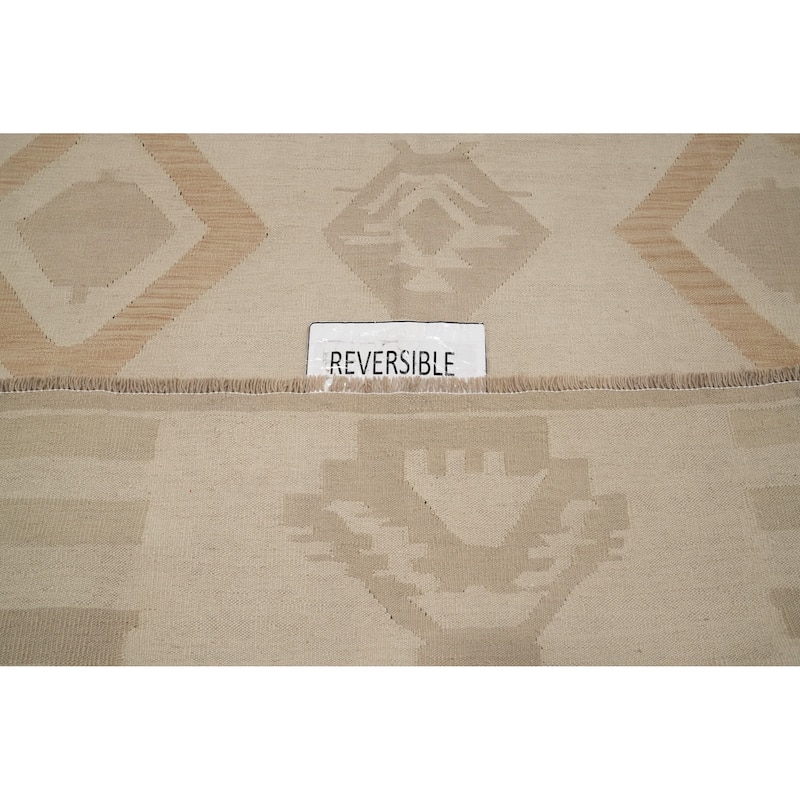 Hand Woven Oriental 100% Wool Carpet Southwestern Tribal Beige & Ivories Kilim Area Rug - 11' 8'' X 8' 11''