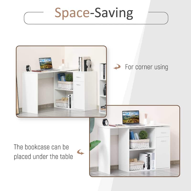 Adjustable L-Shaped Computer Desk with Storage Shelves,Drawer and Cabinet