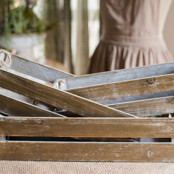 RusticReach Solid Wood Crate Flat Long Crate With Rope Handles