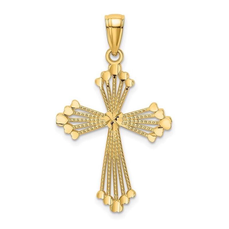 Curata 14k Yellow Gold Rope Design Heart Endcaps Cross Necklace 18mm x 25mm