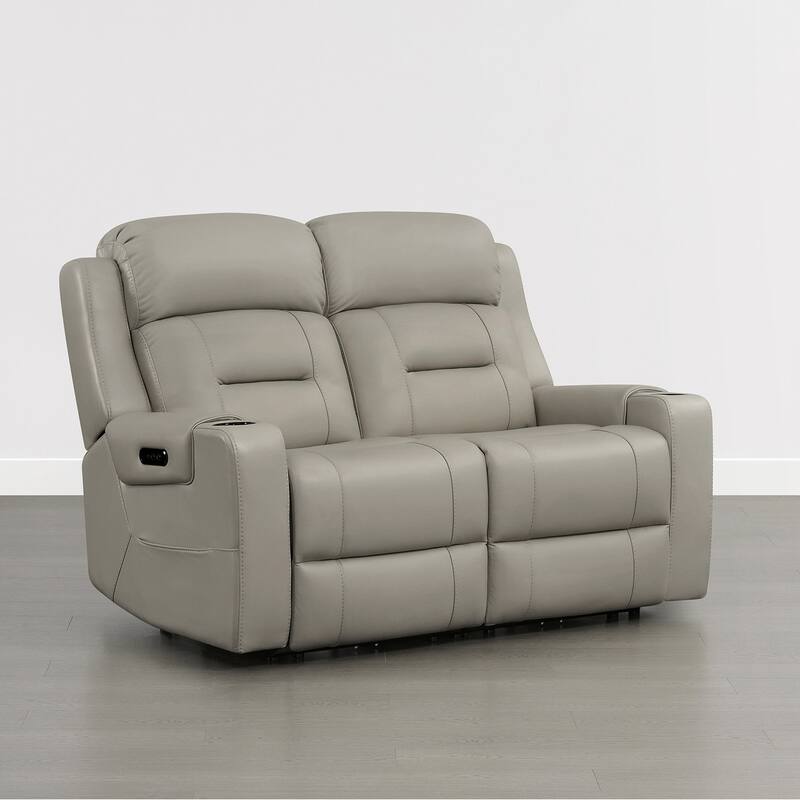 Spruce & Spring Genuine Leather Power Reclining Sofa with Wireless Charging