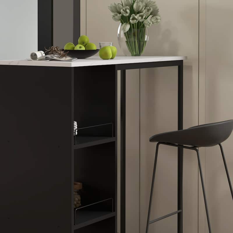 Bar Table with 3-bottle Wine Rack, 3 Storage Shelves - White