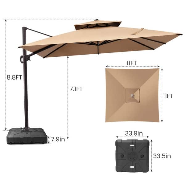 dimension image slide 2 of 9, 11 x 11 FT Outdoor Square Patio Cantilever Offset Umbrella with Crank and 360 Degrees Rotation