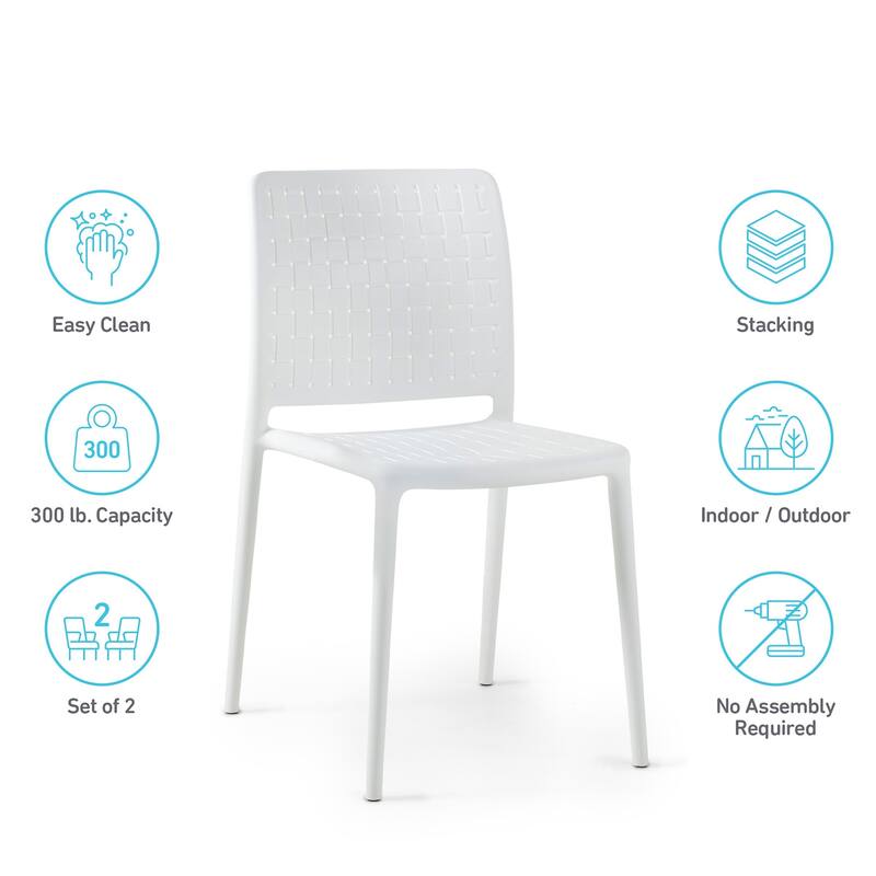 WRGHOME Modern Stacking Patio Dining Side Chair Indoor/Outdoor (Set of 2) - 33.18'' H X 18.50'' W X 21.85'' D