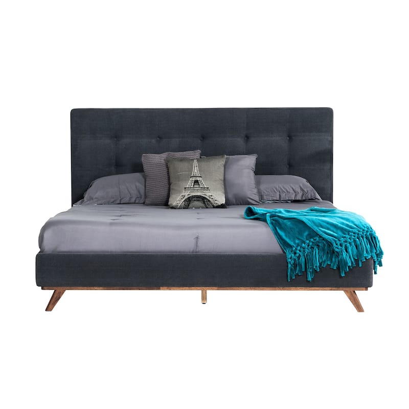 Adia Platform King Bed, Dark Gray Button Tufted Polyester Upholstery