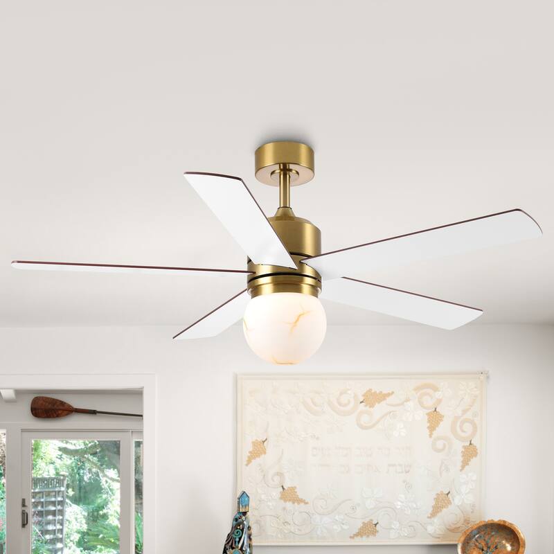 52" Modern Brushed Gold Bubble Glass Dimmable Ceiling Fan with LED Light and Remote