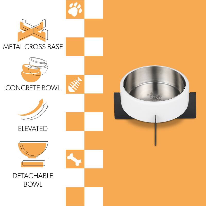 Intersecta Concrete & Steel Pet Feeder - 16oz with Metal Stand