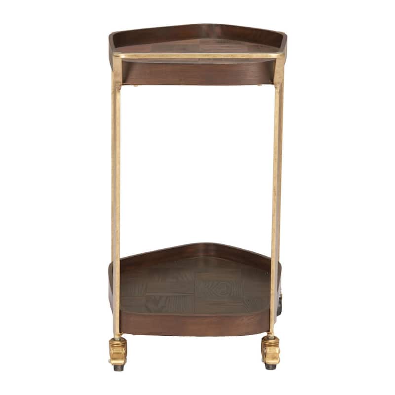 HomeRoots 27" Walnut And Brass Wood and Steel Rolling Bar Cart - 27.00 in. x 26.80 in. x 18.00 in.