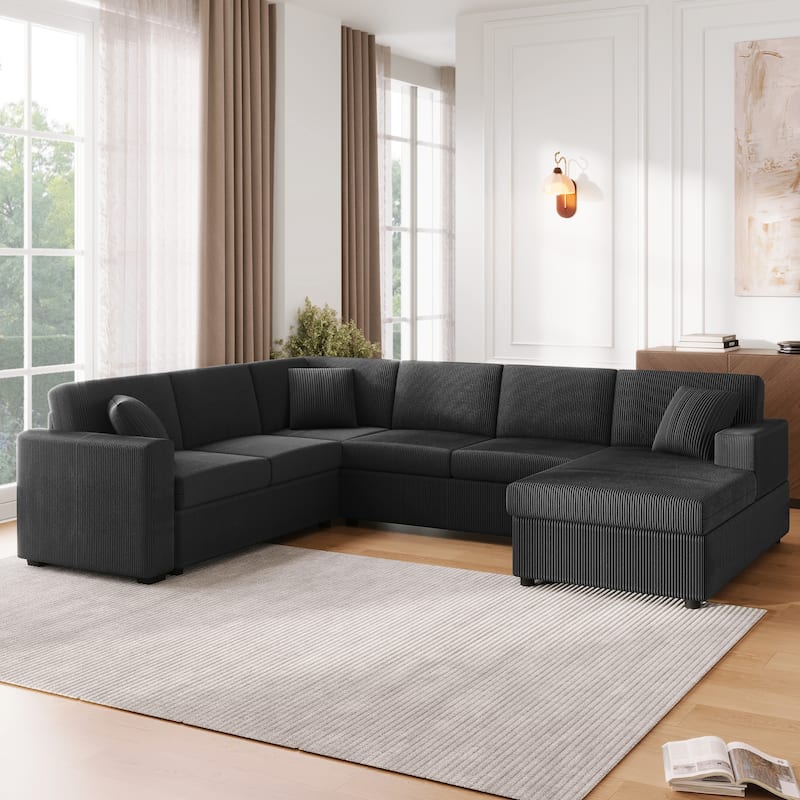 U-Shaped Oversized Corduroy Sectional Sofa with Chaise Lounge and Removable Cushions by Harper&Bright Designs