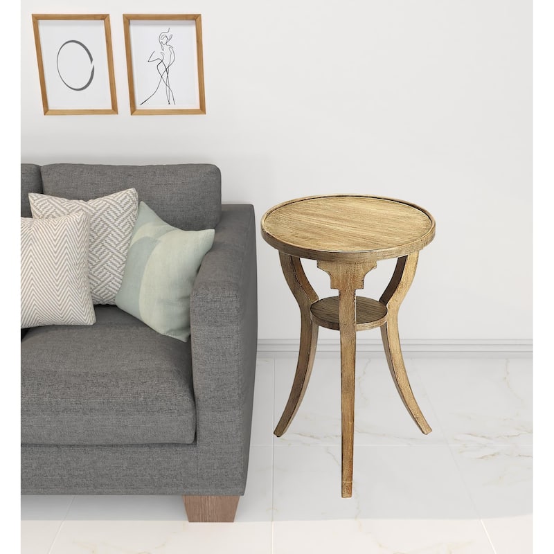 HomeRoots 24" Gray And Driftwood Manufactured Wood Round End Table With Shelf - 15.75