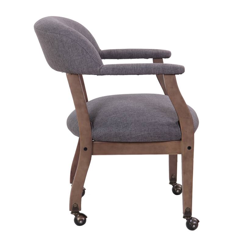 Anna Captain Chair, Driftwood Finish, Hooded Brass Casters, Gray Linen