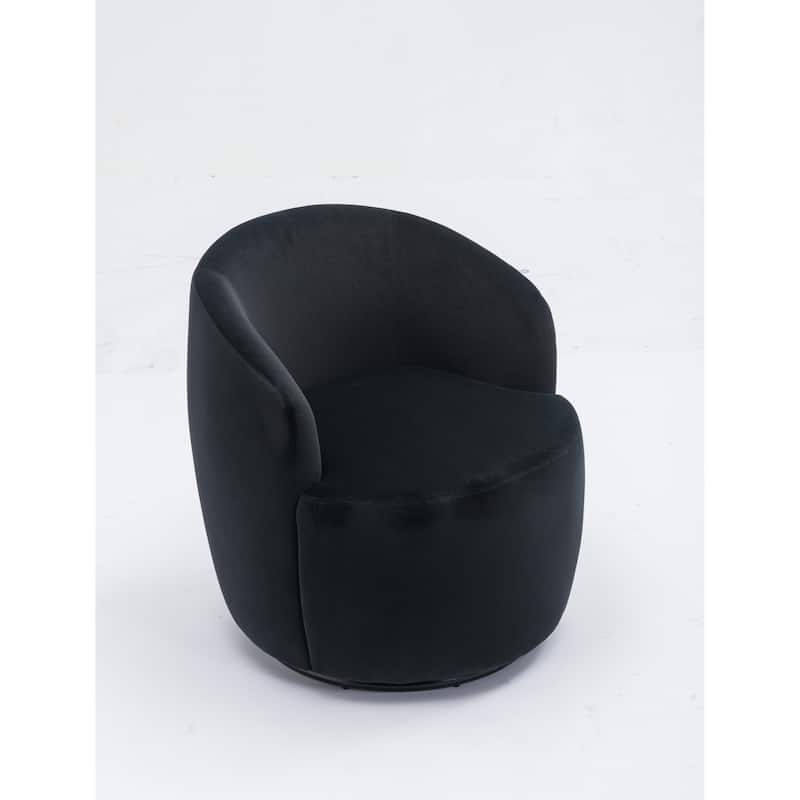 Black Velvet Modern 25.6" Upholstered Swivel Barrel Chair with Black Powder Coating and Metal Ring