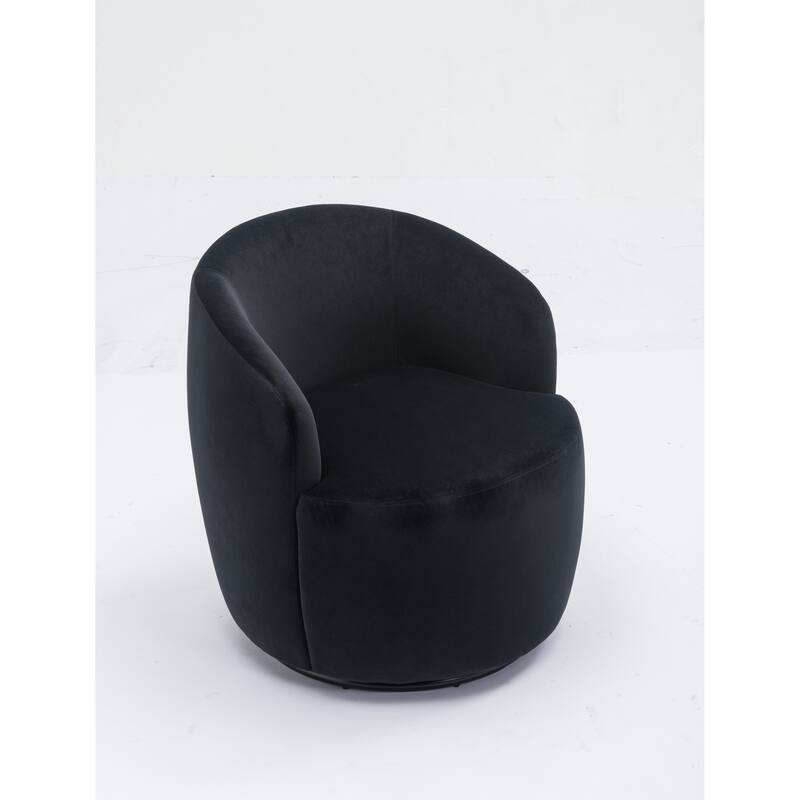 Velvet Swivel Barrel Chair with 360° Black Metal Base