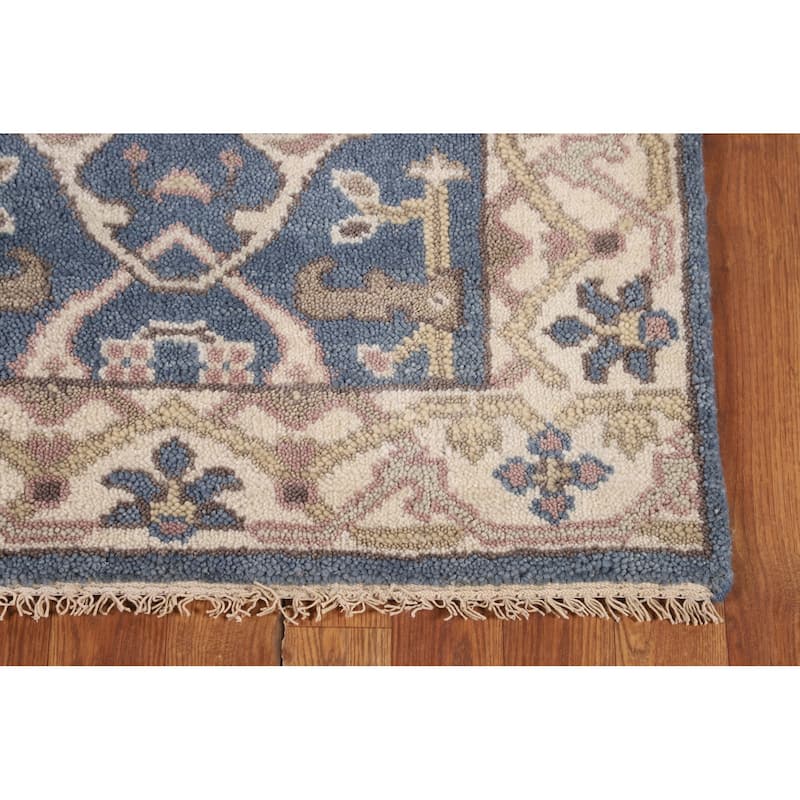 Blue & Ivory Oushak Oriental Runner Rug Handmade Wool Carpet - 2'9"x 7'9"