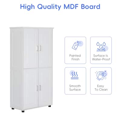 Tall Freestanding Bathroom Cabinet, 4 Doors & Adjustable Shelves