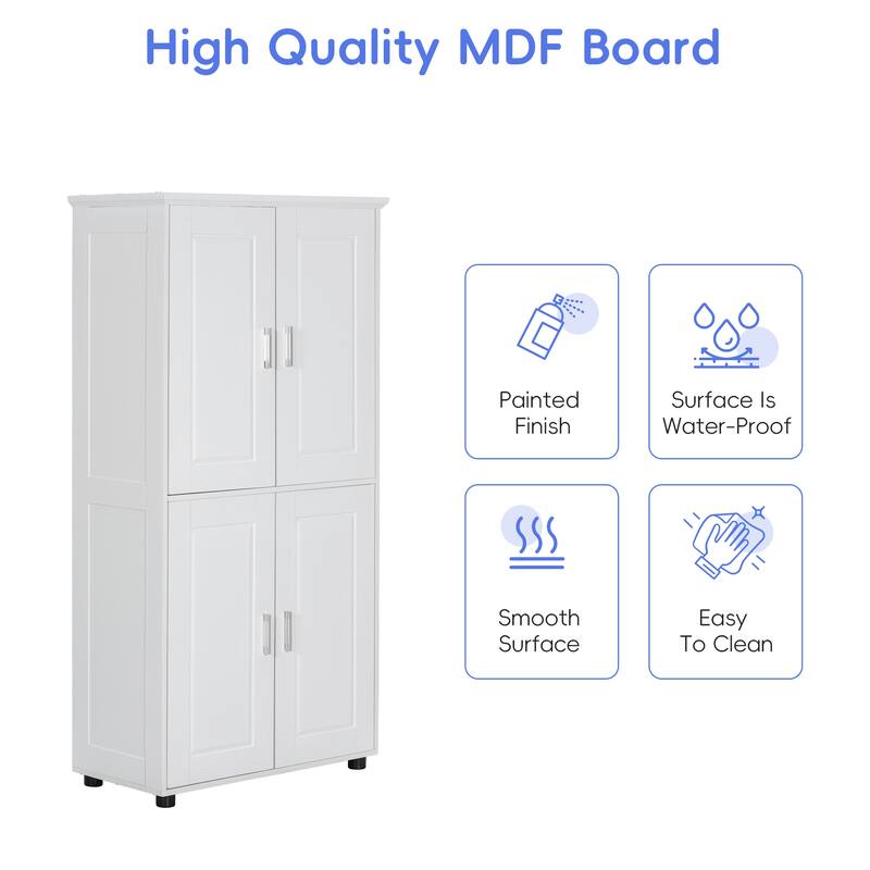Tall and Wide Bathroom Floor Storage Cabinet, Bathroom Storage Unit, Freestanding Cabinet with 4 Doors, Adjustable Shelves