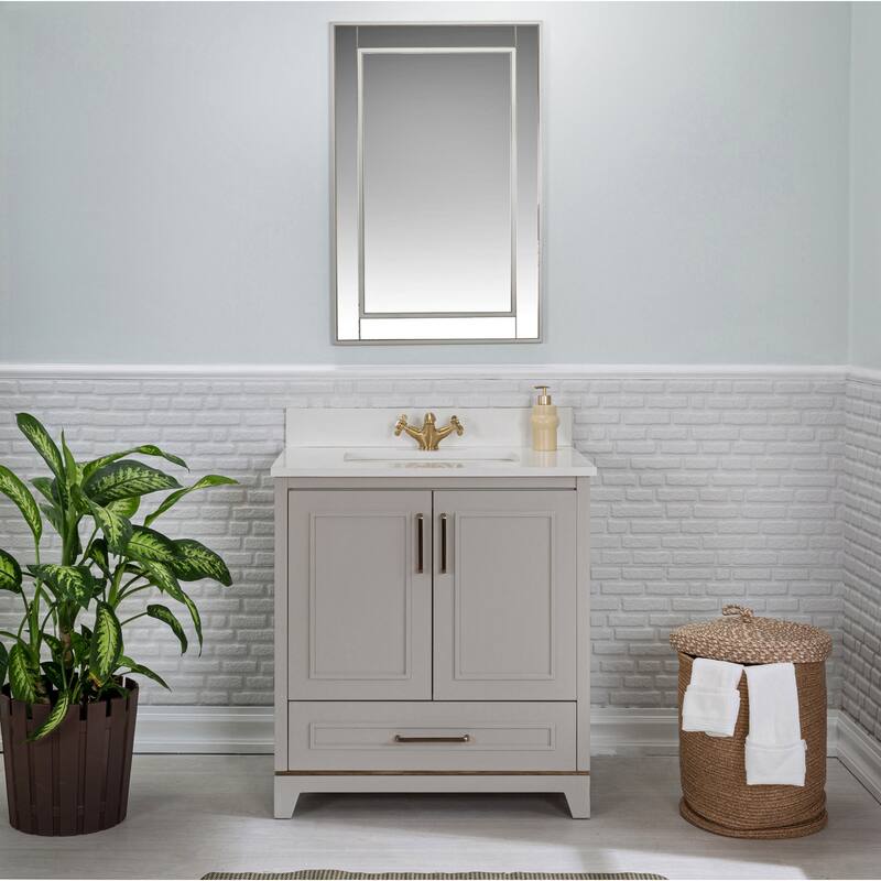 Albia 30'' Free-standing Single Bathroom Vanity with Quartz Vanity Top & Mirror