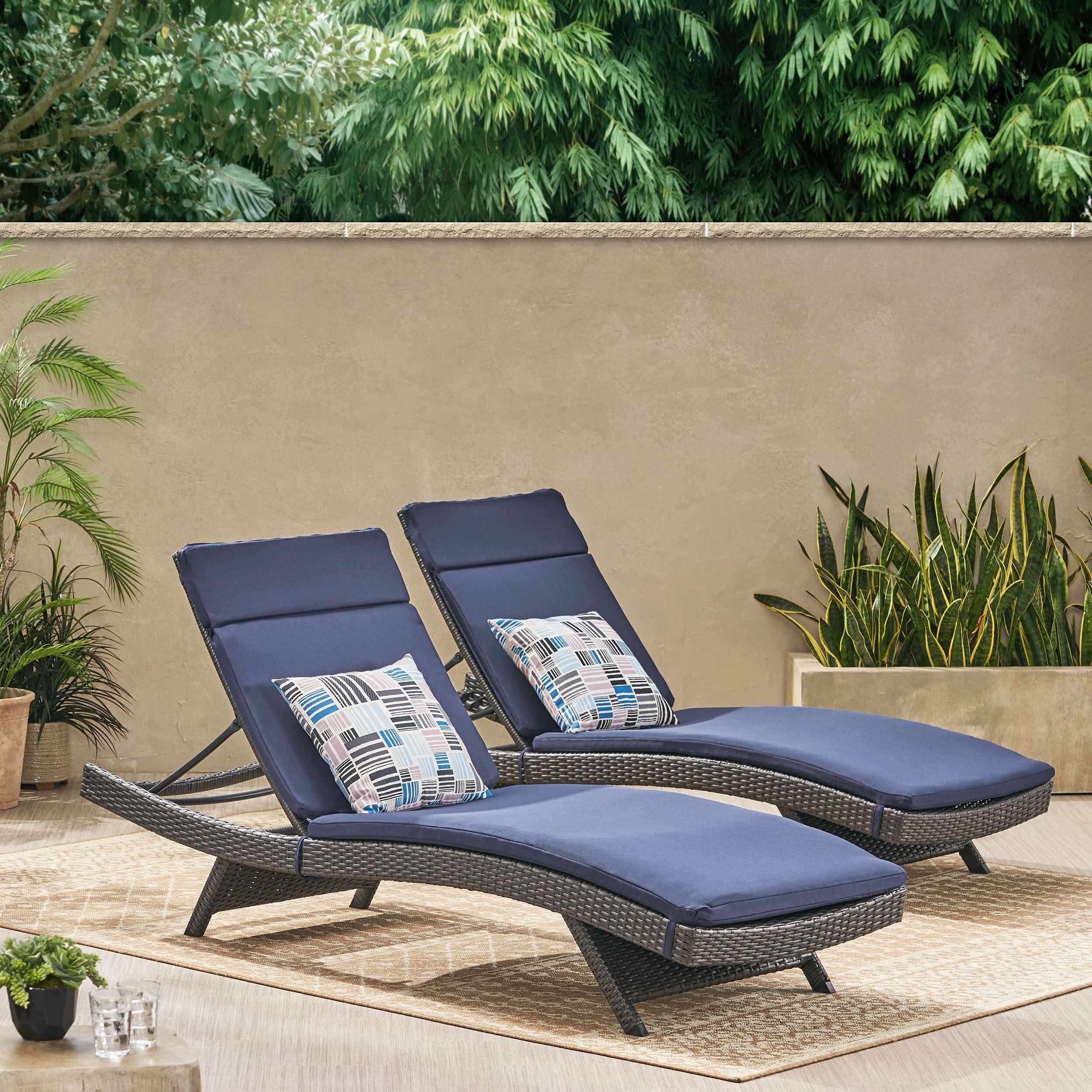 Salem Outdoor Wicker Lounge with Water Resistant Cushion Set of 2