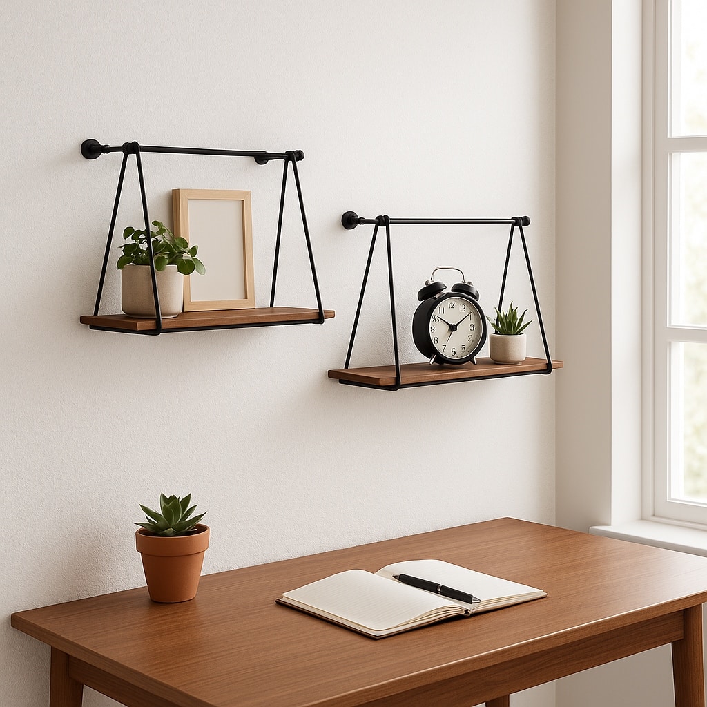 Wood Swing Like Wall Shelves Set of 2 - Black, 12/14" - 24.0"