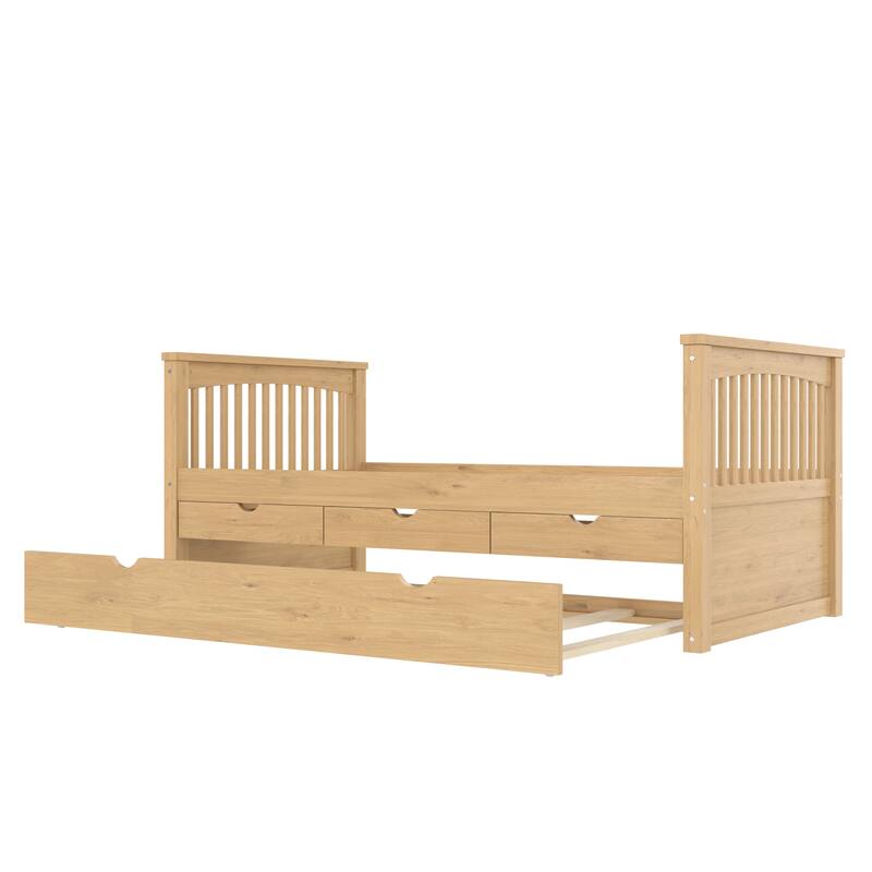 Roomfitters Platform Daybed with Trundle and Drawers, Solid Wood Bed Frame for Guest Rooms
