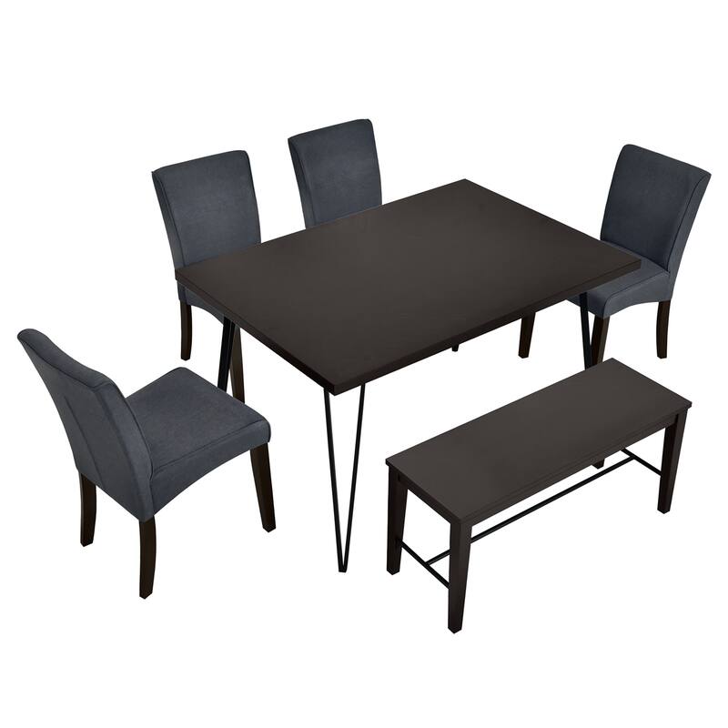 6Piece Rectangular Dining Table Set with 4 Chairs and Bench Bed Bath