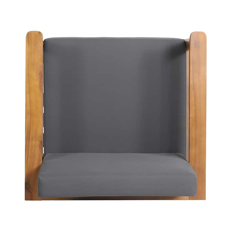 Roomfitters Mid-Century Acacia Wood Outdoor Lounge Chair with Cushions, Weather-Resistant, Grey