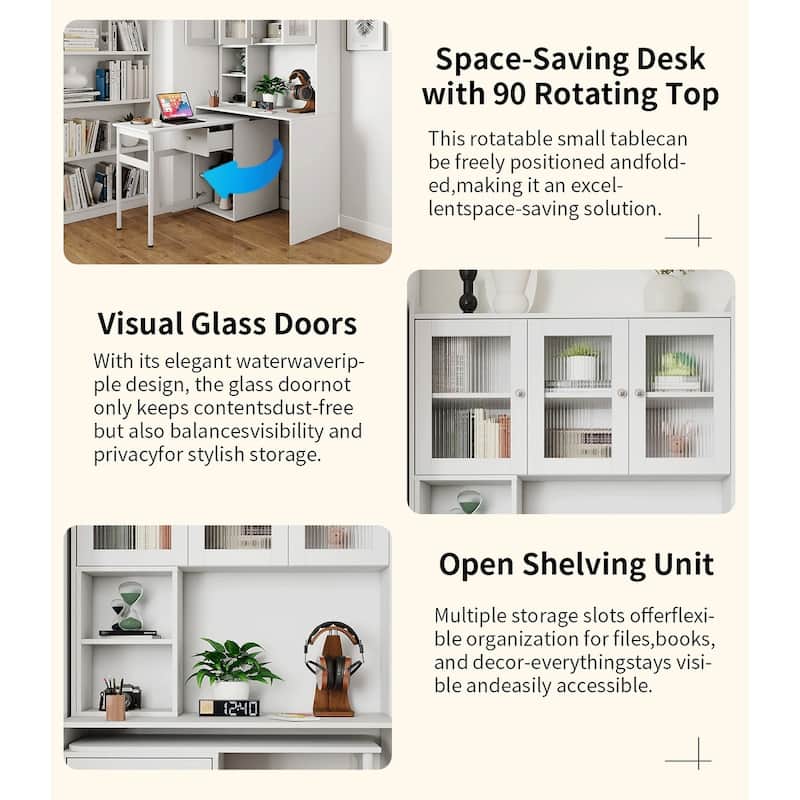 GDFStudio - Saly Modern Multi-Function Home Office Desk & Workstation with Storage, Drawers & Hutch