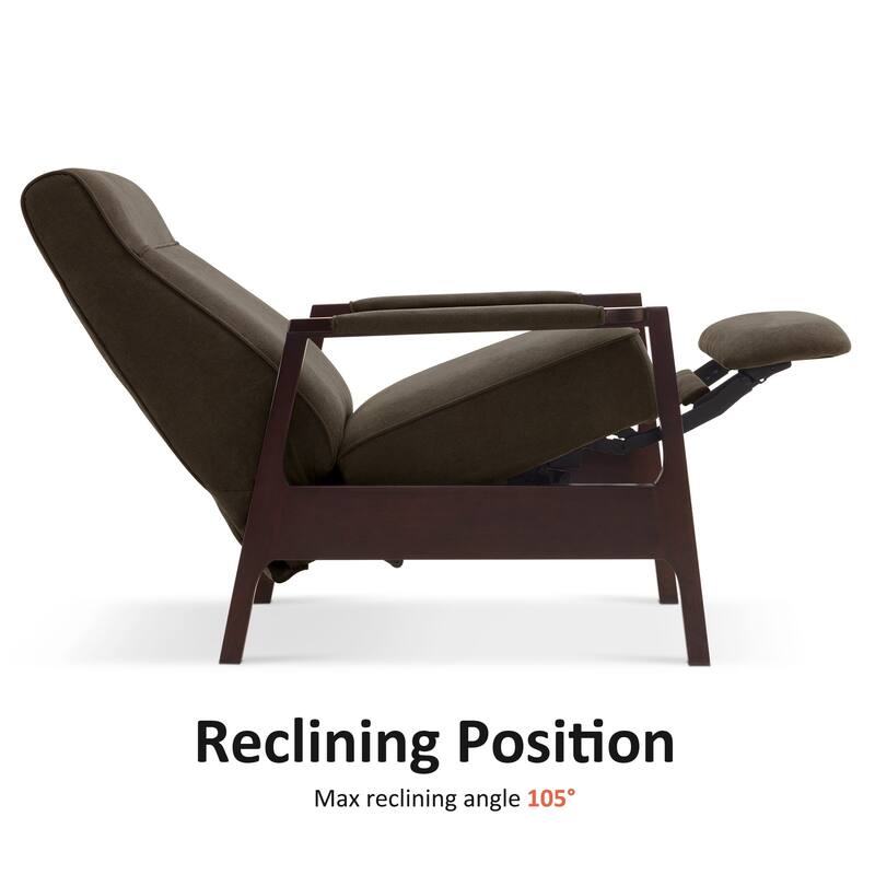 MCombo Fabric Pushback Recliner Chair with Wooden Armrests, Upholstered Single Sofa Accent Chair