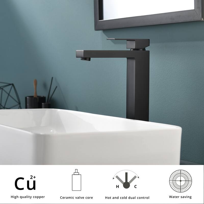 Modern Single Handle Bathroom Sink Faucet with Overflow Pop Up Hole, Control Hot and Cold, Suitable for Home Hotel Bathroom - Black