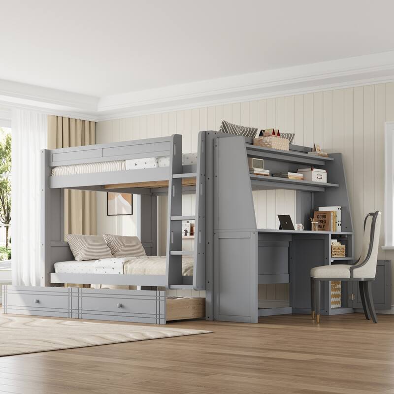 Modern Full-Size Bunk Bed with Built-In Ladder, Desk and Storage Space by Harper&Bright Designs