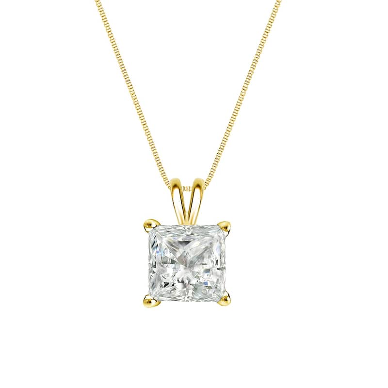 Auriya 14k Gold 1/3ctw Princess-cut Solitaire Diamond Necklace (I-J, I1-I2) - Yellow