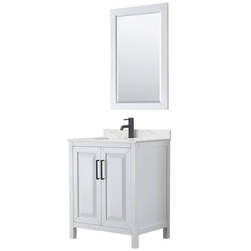 Wyndham Collection WCV252530S-QTZ-UNSM24 Daria 30" Free Standing - White / Giotto Quartz Top / Matte Black Hardware