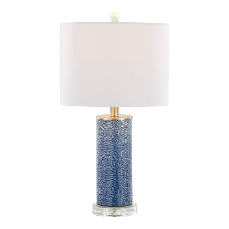 The Curated Nomad Adva 23" Ceramic Table Lamp - Blue Ceramic/White Linen