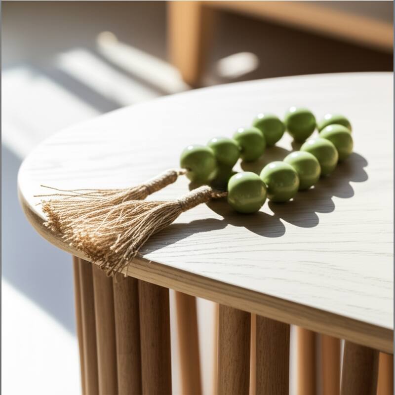Resin Modern Decorative Beads with Jute Detailing and Textured Accents - Green - 40" x 2" x 2"