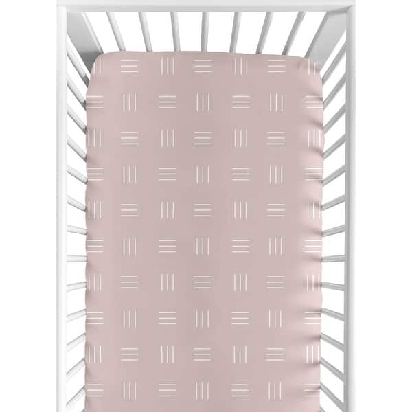 slide 2 of 6, Mauve and White Boho Mudcloth Girl Fitted Crib Sheet - Pink Dusty Rose Bohemian Woodland Tribal Southwest Mud Cloth Hatch Line
