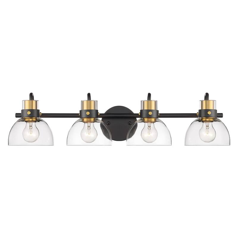 Modern Bathroom Vanity Light with Clear Glass Shade, Black and Gold Finish - 4-Light