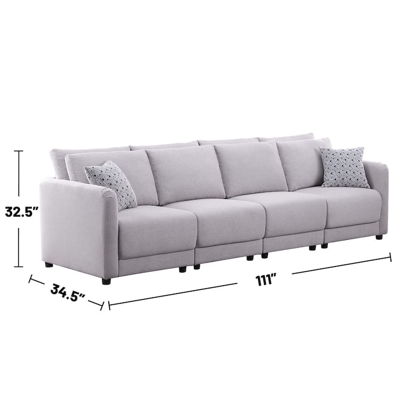 Linen Upholstered 4-Seater Sofa 2 Pillows in Light Gray