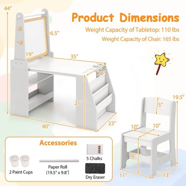 dimension image slide 0 of 2, Costway Kids Art Table and Chair Set with Easel & Chair Whiteboard & - See Details