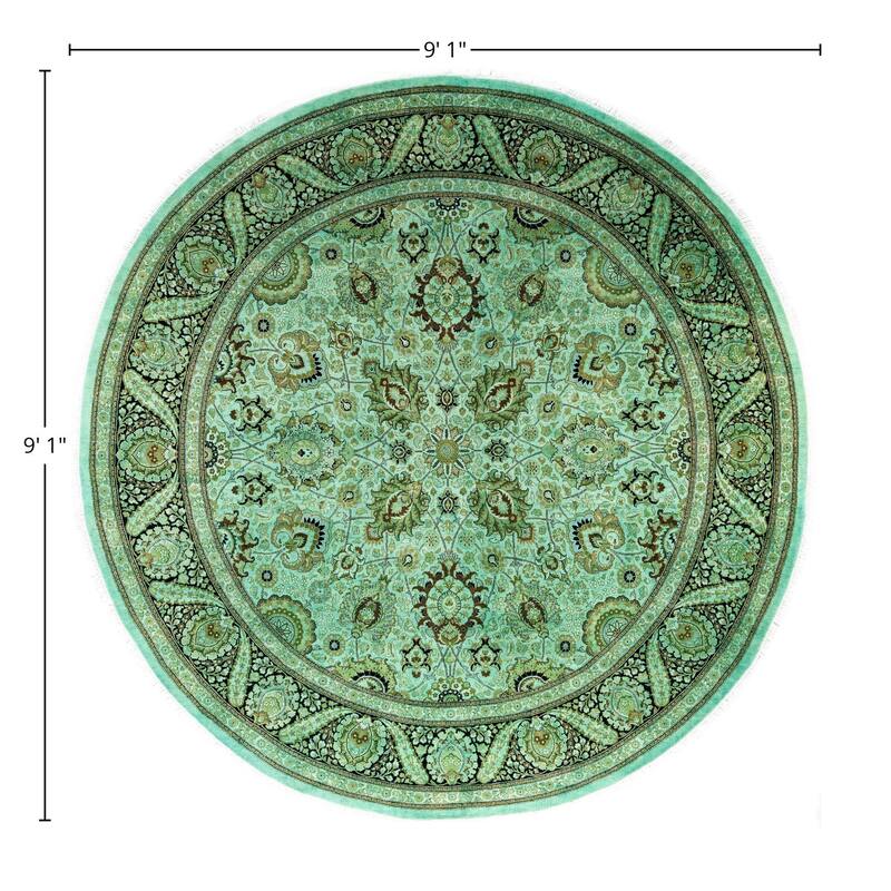 Overdyed One-of-a-Kind Hand-Knotted Area Rug - Green - 9' 1" x 9' 1"